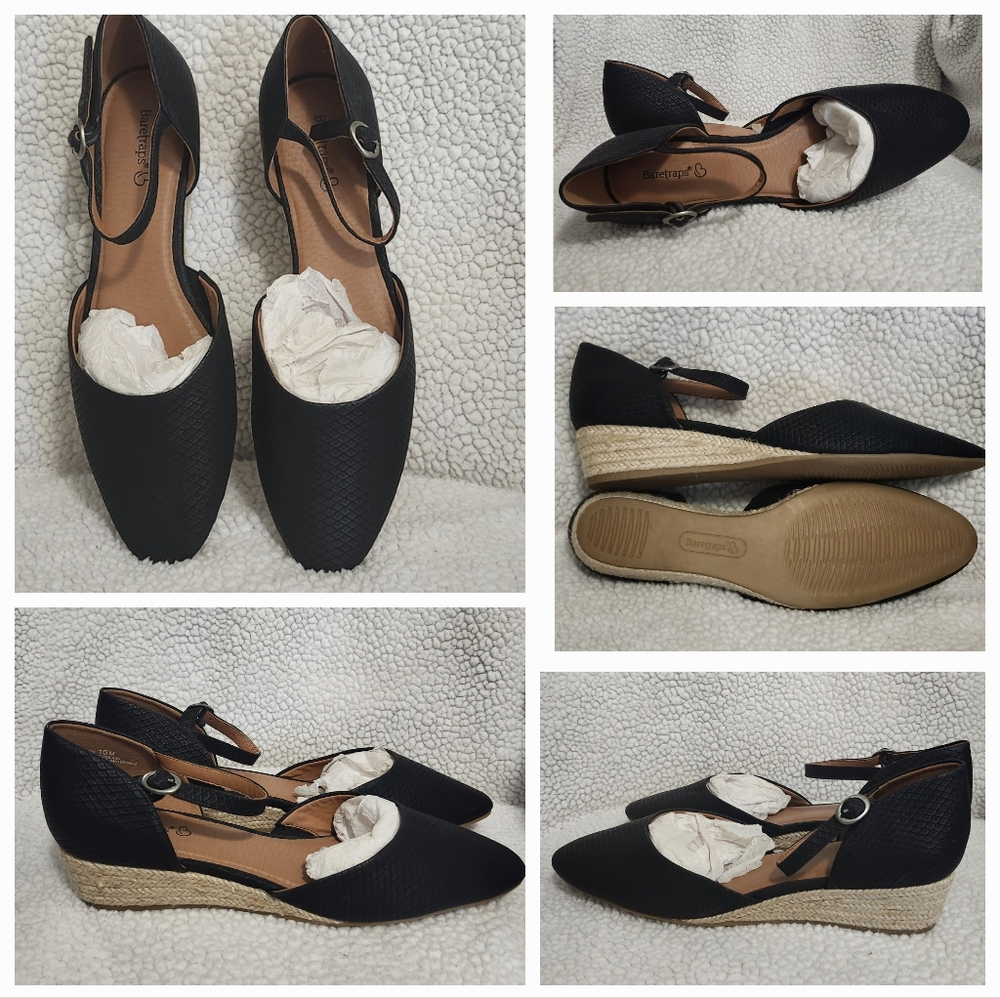 NEW- BareTraps Laverick Black Wedge Espadrille Snake design shoes. Size 10M .$15